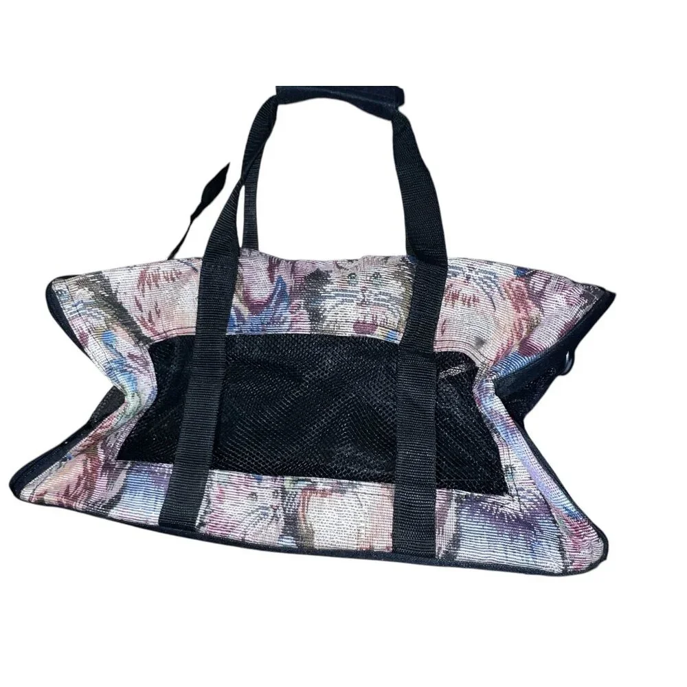 Retro Cat Pattern Pet Cat Carrier Bag with Shoulder Strap and Handle